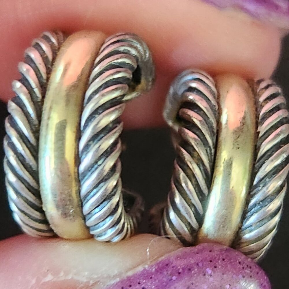 David Yurman Signature Small Cable Hoop Sterling 14k Yellow Gold Earrings  Je